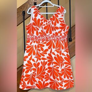 Boden Alfani Fit And Flare Dress 100% Cotton Orange-white Floral  SZ. 14 Reg